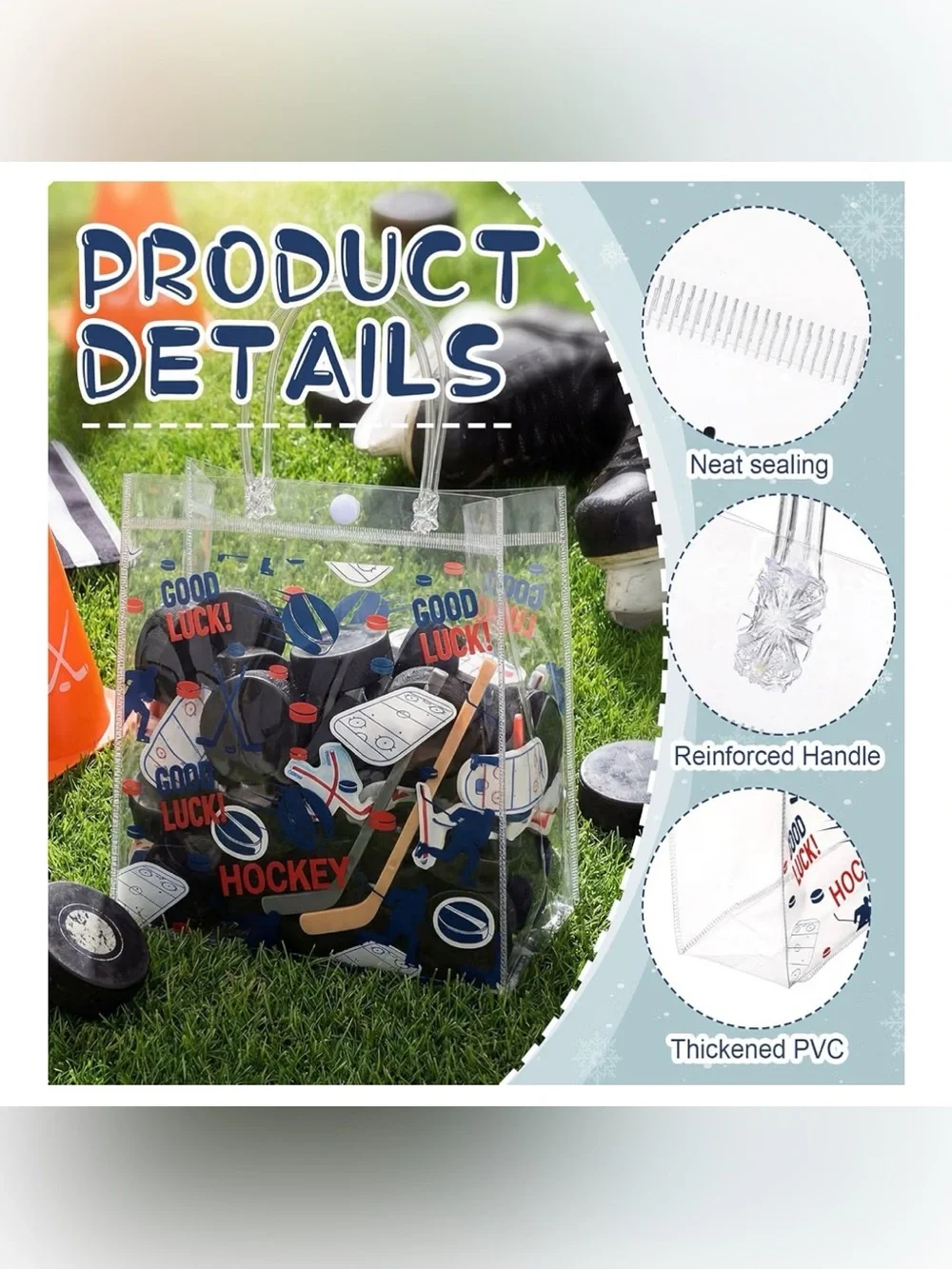 Clear Hockey Print Goodie Bags - White, Navy, Red - 24pc